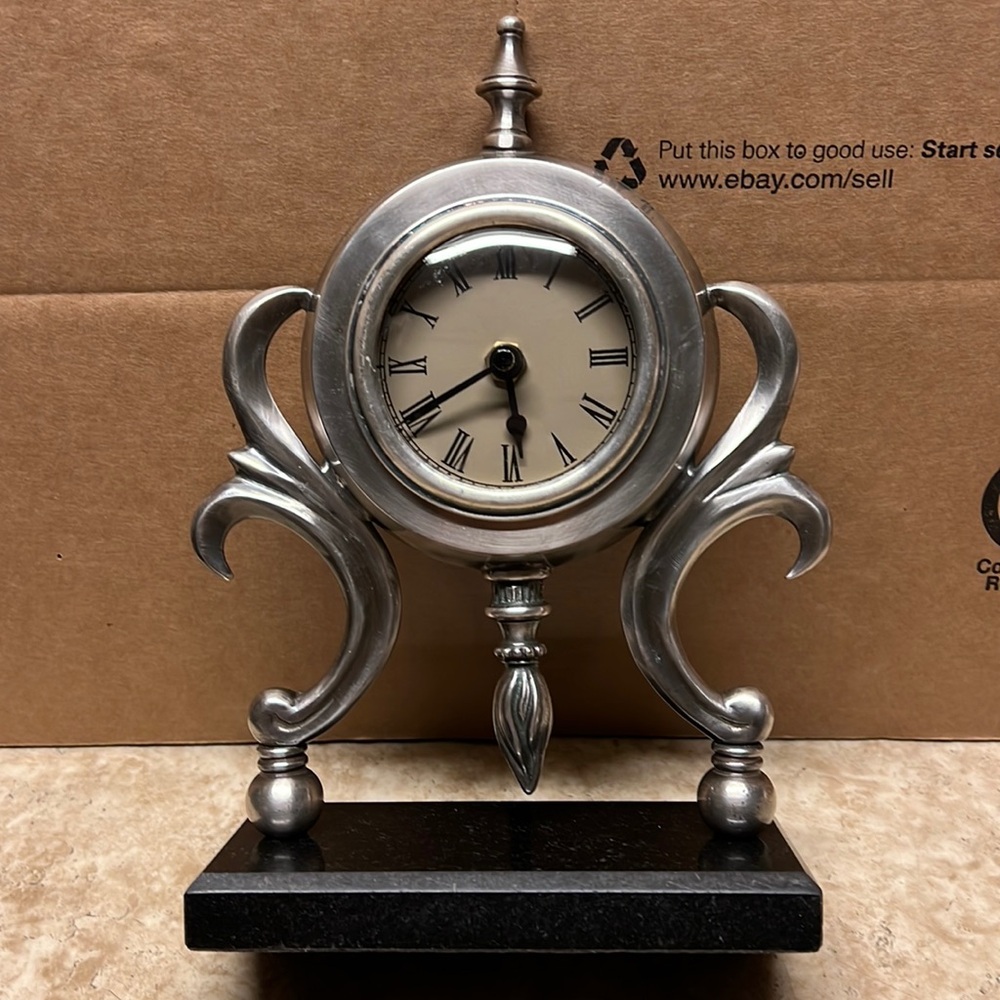 BOMBAY CO. Pewter EDMOND Clock Quartz Desk Granite Base